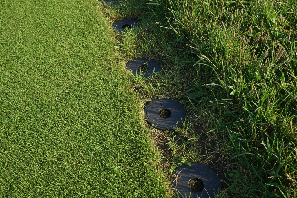 Close-up turf transition from fairway to rough