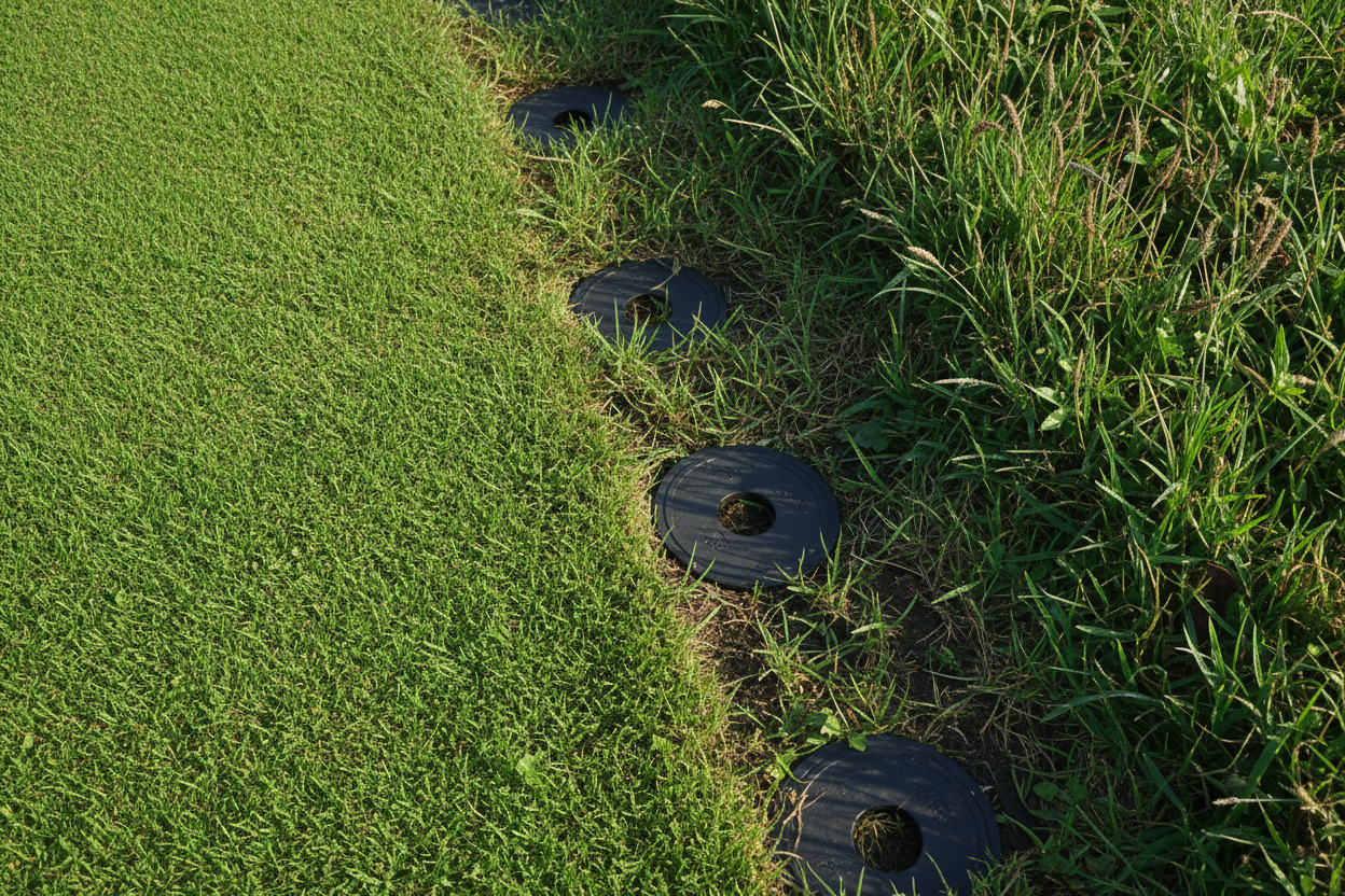 Close-up turf transition from fairway to rough