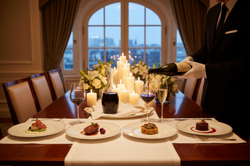 Elegant private dining setup with 4-course tasting plates