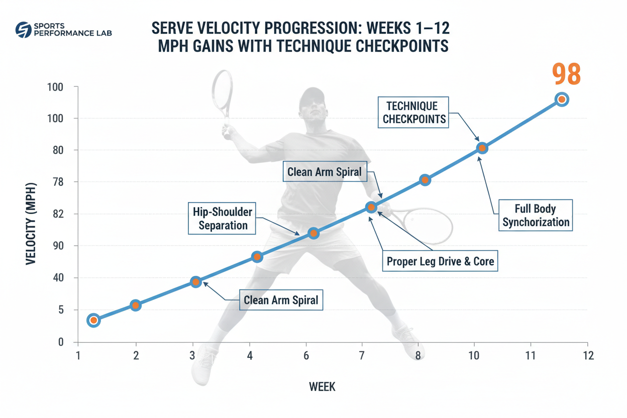 Serve velocity progression chart Week 1-12
