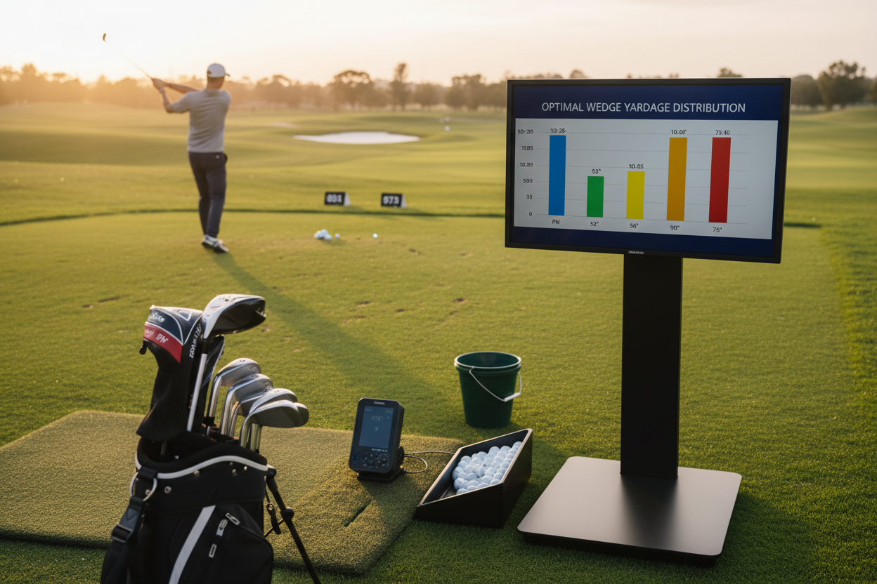 Wedge gapping station with yardage distribution chart