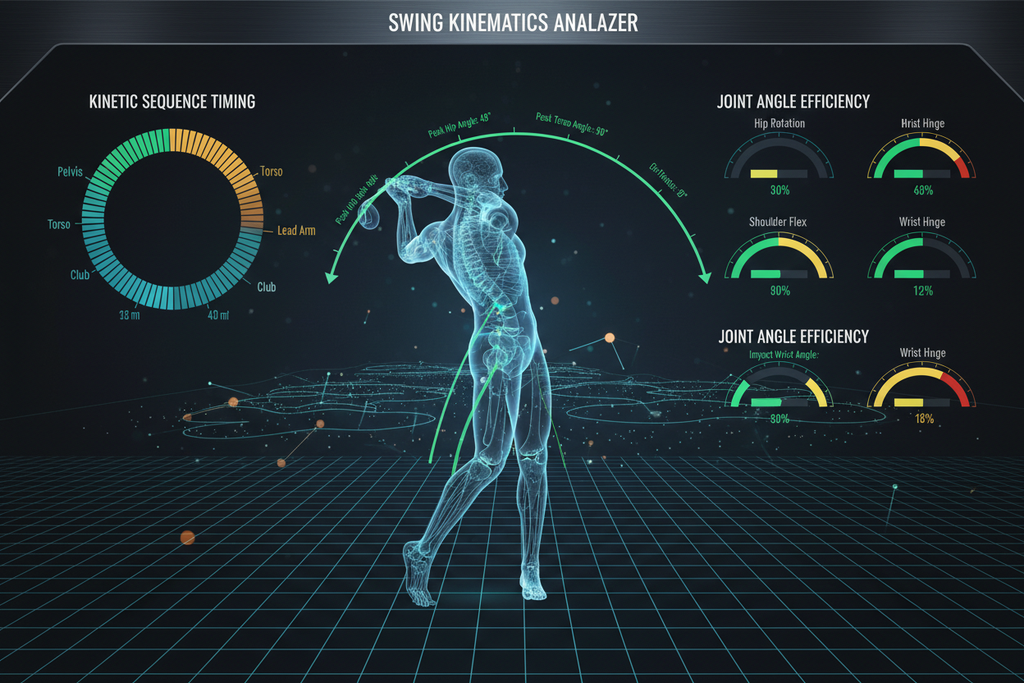 3D swing kinematics dashboard showing kinetic sequence