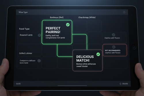Interactive pairing matrix matching wines with food
