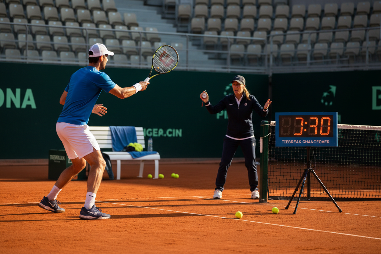 Tennis player practicing tiebreak scenarios with coach