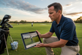Golf pro analyzing swing video on tablet