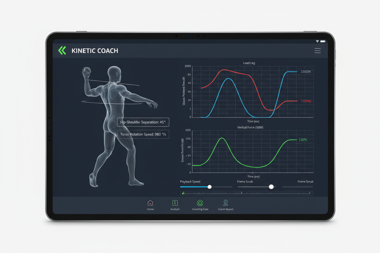 Biomechanics app showing hip-shoulder separation angles