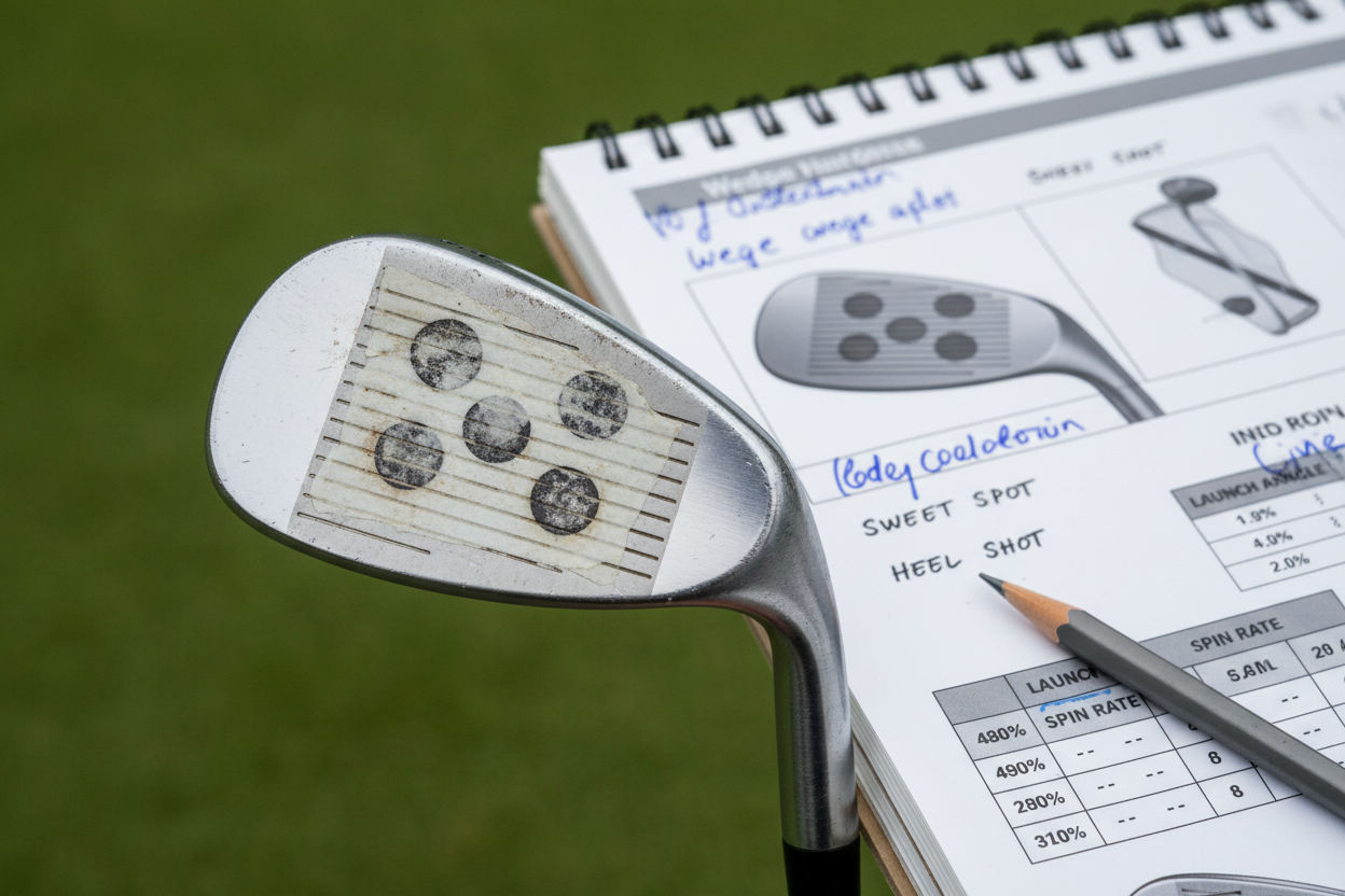 Impact tape on wedge face showing strike pattern