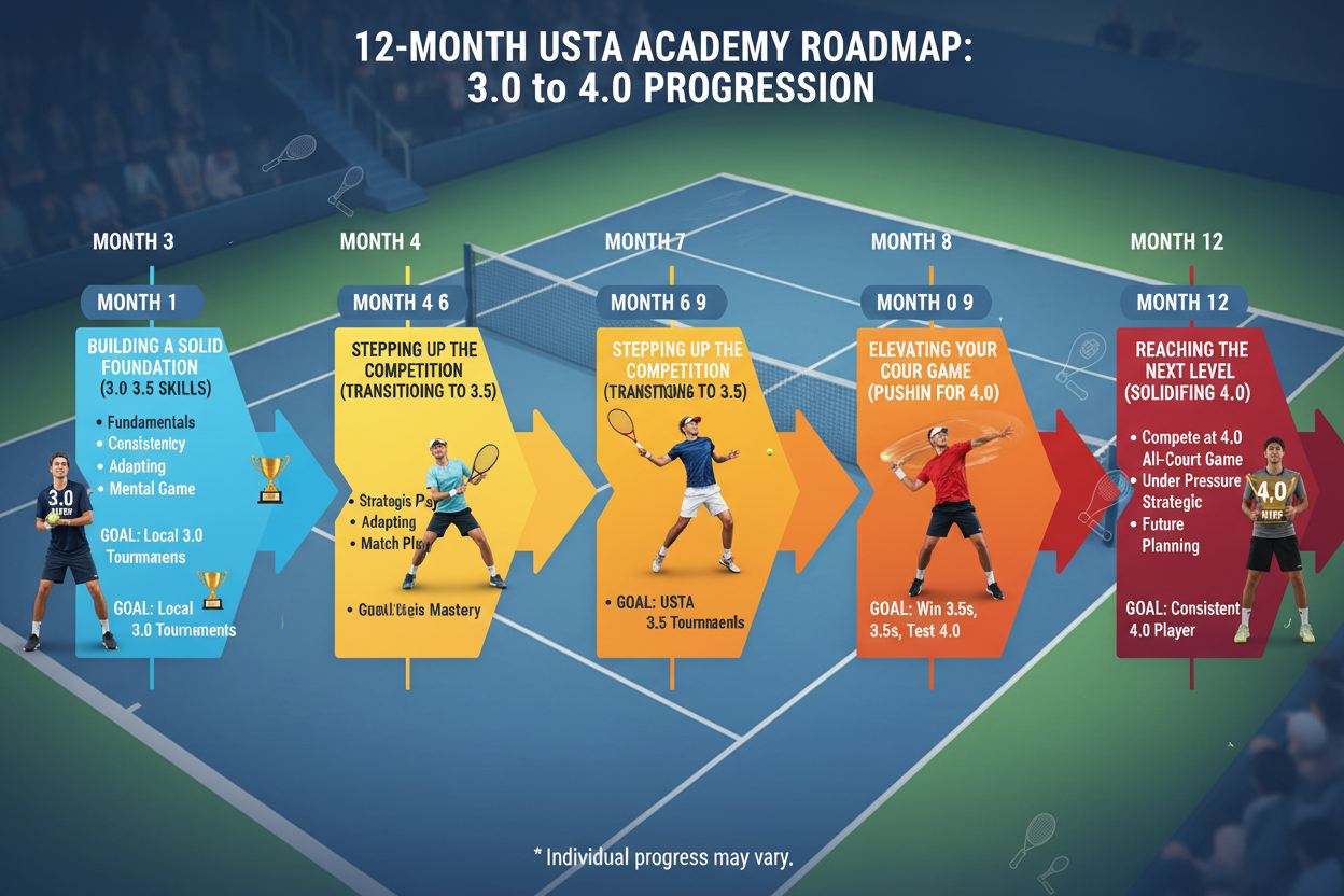 12-month academy roadmap showing USTA progression