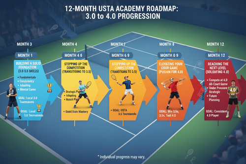 12-month academy roadmap showing USTA progression